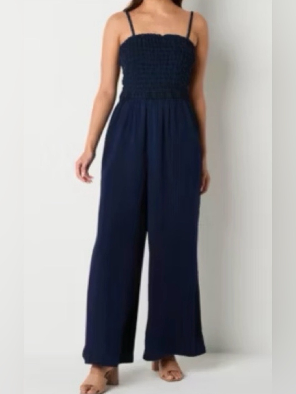 Smocked jumpsuit with pockets in Deep Navy